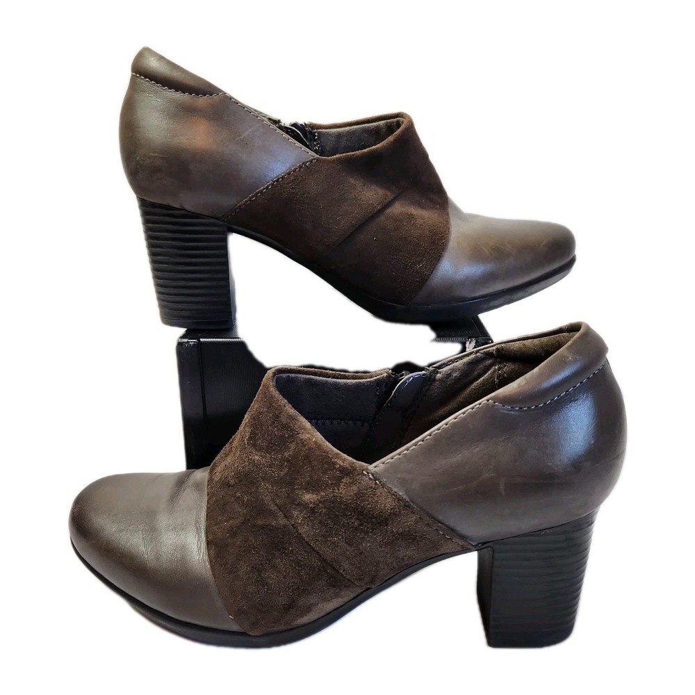 Clarks Bendables Womens Bootie Taupe Brown Leather Upper Ankle Boots Sz 9 M Shoe